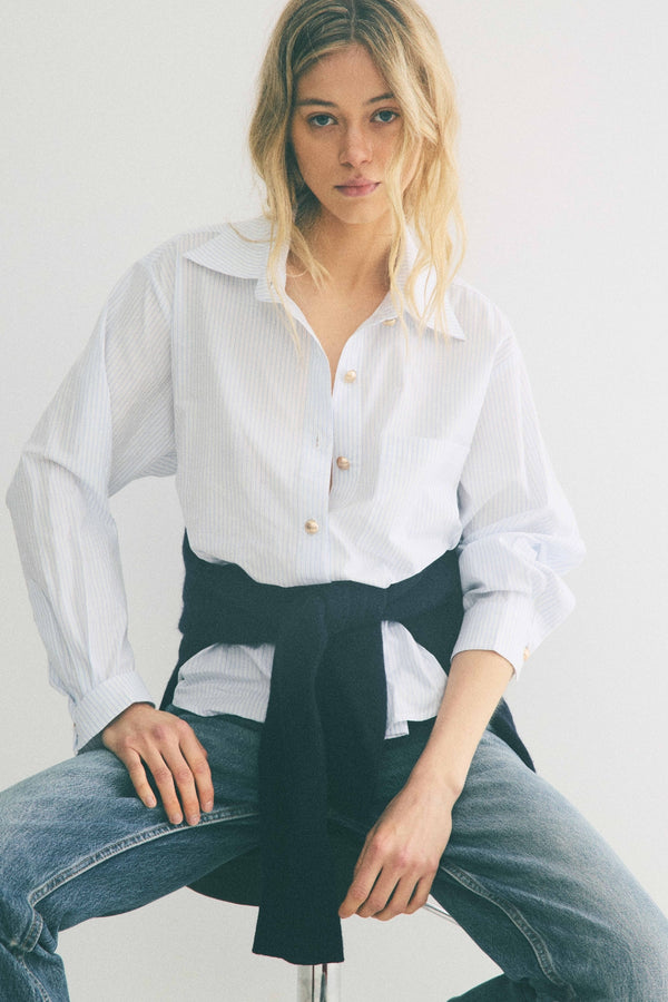 Chemise Boy rayures blanc / ciel