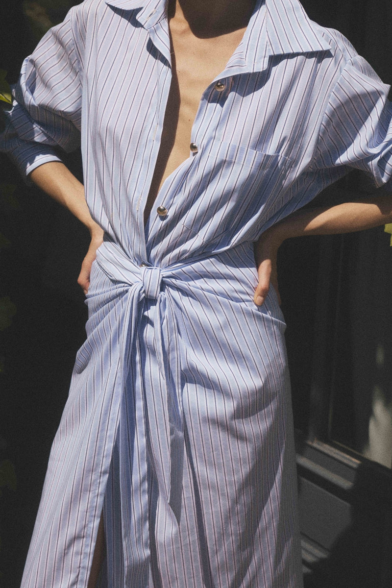 Chemise Boy rayures ciel / blanc