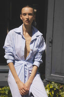 Chemise Boy rayures ciel / marine