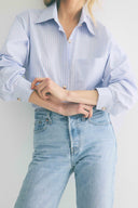 Chemise Boy rayures ciel / rose