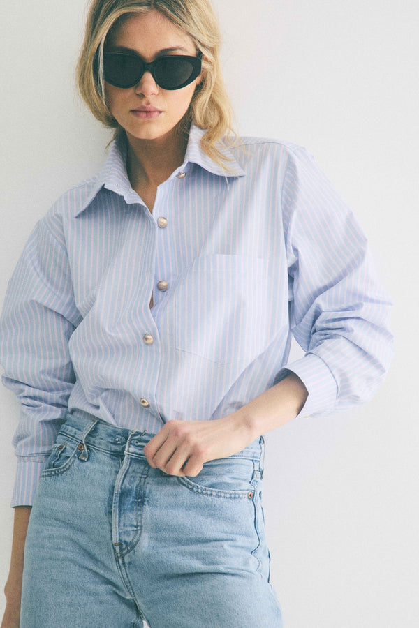 Chemise Boy rayures ciel / rose