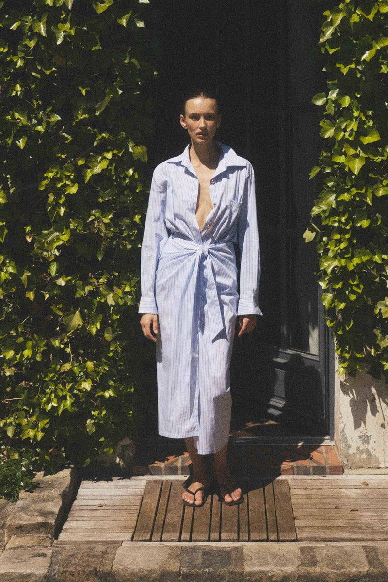 Chemise Boy rayures ciel / blanc