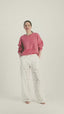 Pull Fab Framboise et Pantalon Jim Flower Blanc